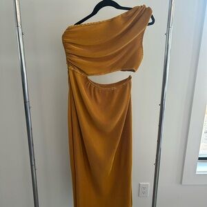 Elegant One-Shoulder Mustard Dress